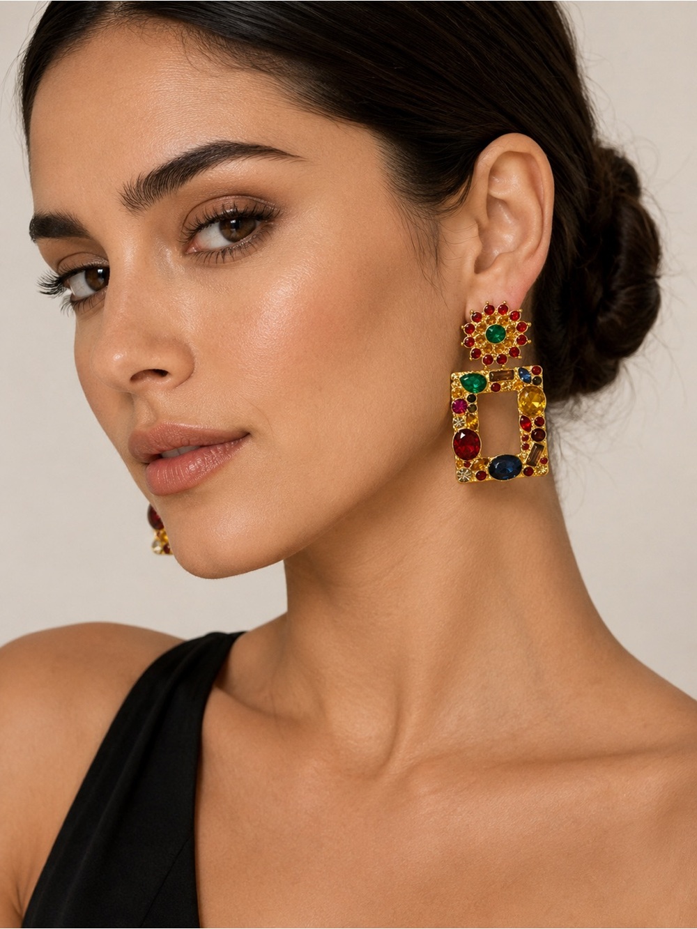 Gold Multicolor Gemstone Drop Earrings - Women Jewelry
